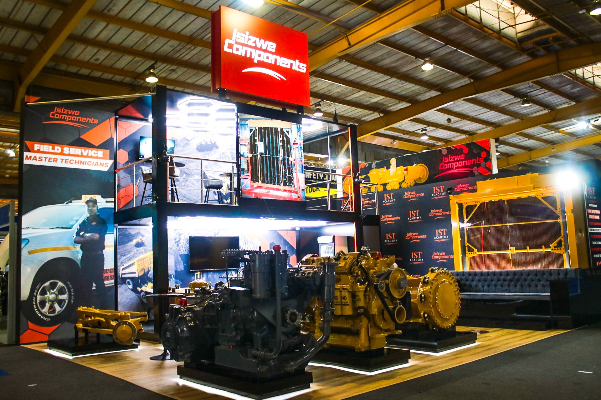 a showroom with a lot of engines on display in a building .